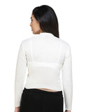 FEMULA V- Neck Women Full Sleeves Stitched Ready to Wear Woolen Blouse ( White )