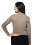 FEMULA V- Neck Women Full Sleeves Stitched Ready to Wear Woolen Blouse ( Greyish Brown )