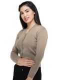 FEMULA V- Neck Women Full Sleeves Stitched Ready to Wear Woolen Blouse ( Greyish Brown )