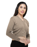 FEMULA V- Neck Women Full Sleeves Stitched Ready to Wear Woolen Blouse ( Greyish Brown )