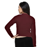 FEMULA V- Neck Women Full Sleeves Stitched Ready to Wear Woolen Blouse ( Burgandy )