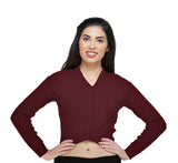 FEMULA V- Neck Women Full Sleeves Stitched Ready to Wear Woolen Blouse ( Burgandy )
