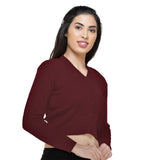 FEMULA V- Neck Women Full Sleeves Stitched Ready to Wear Woolen Blouse ( Burgandy )